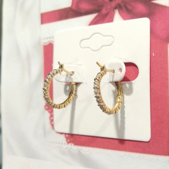 Diamond 14k yellow gold on 925 Sterling Silver Huggie Hoop Earrings RSE Signed - Picture 5 of 13